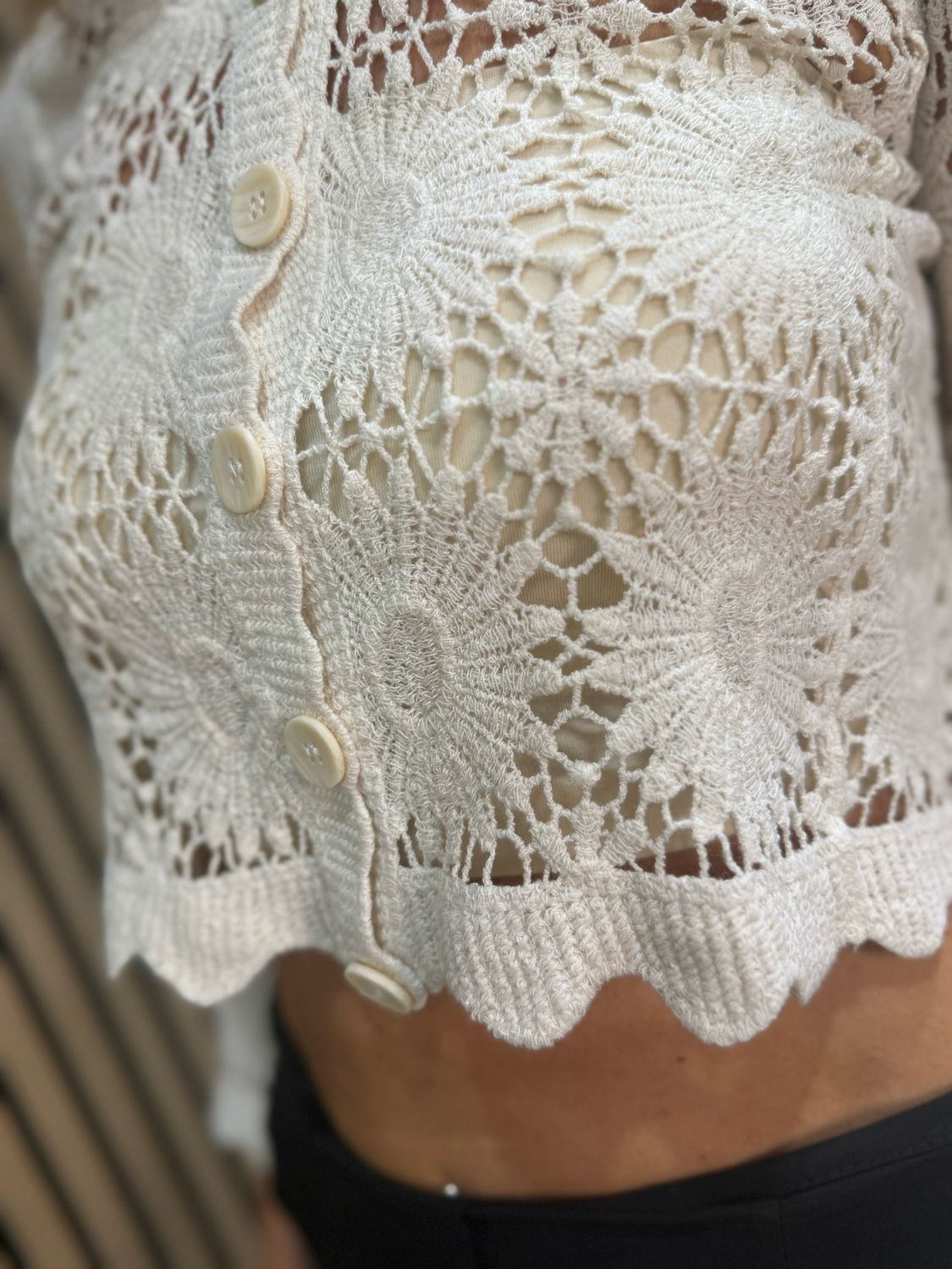 Crochet Button Cardigan - Cream