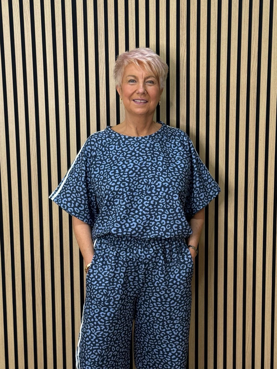 Leopard Print Lounge Set - Navy