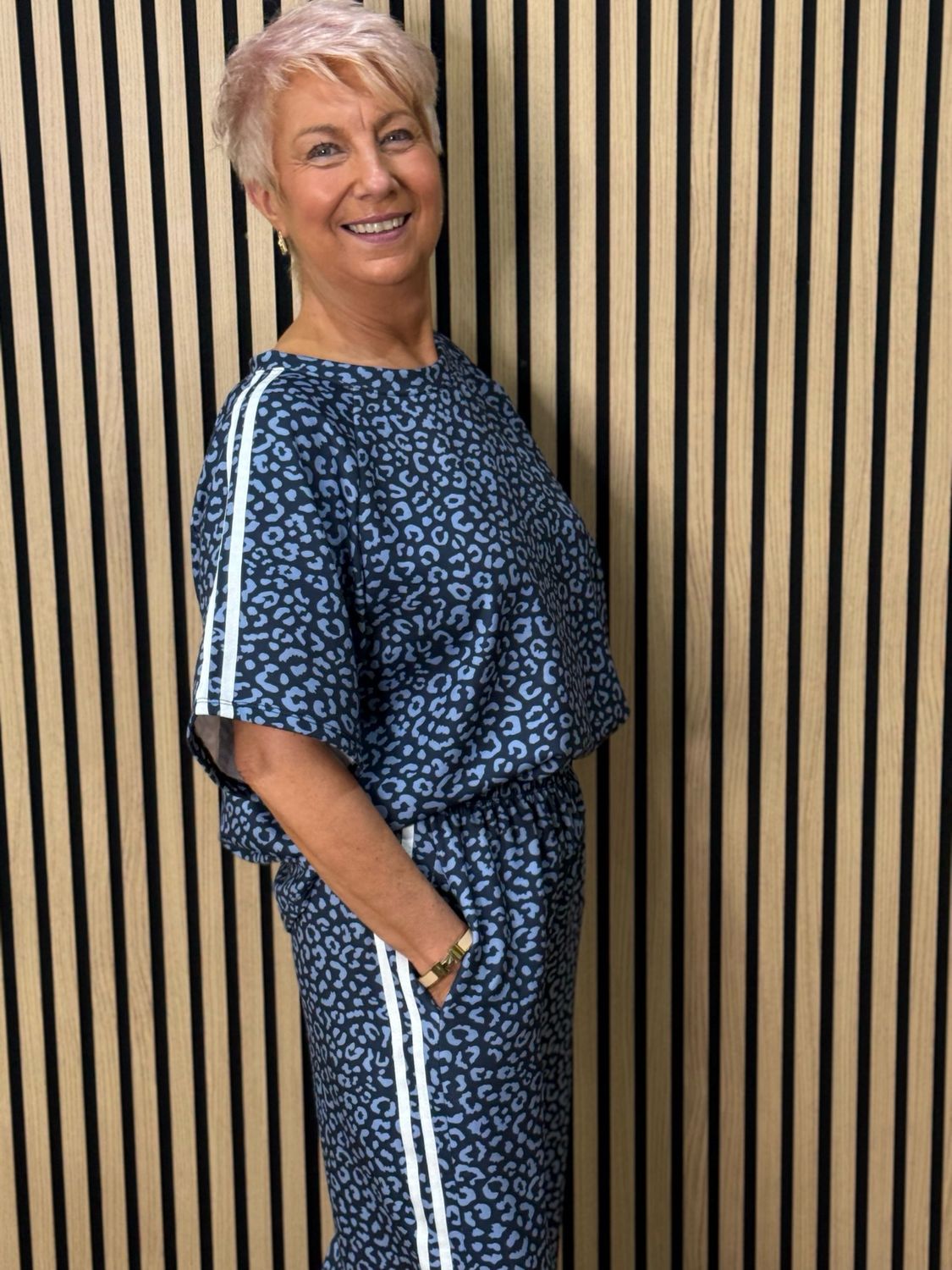 Leopard Print Lounge Set - Navy