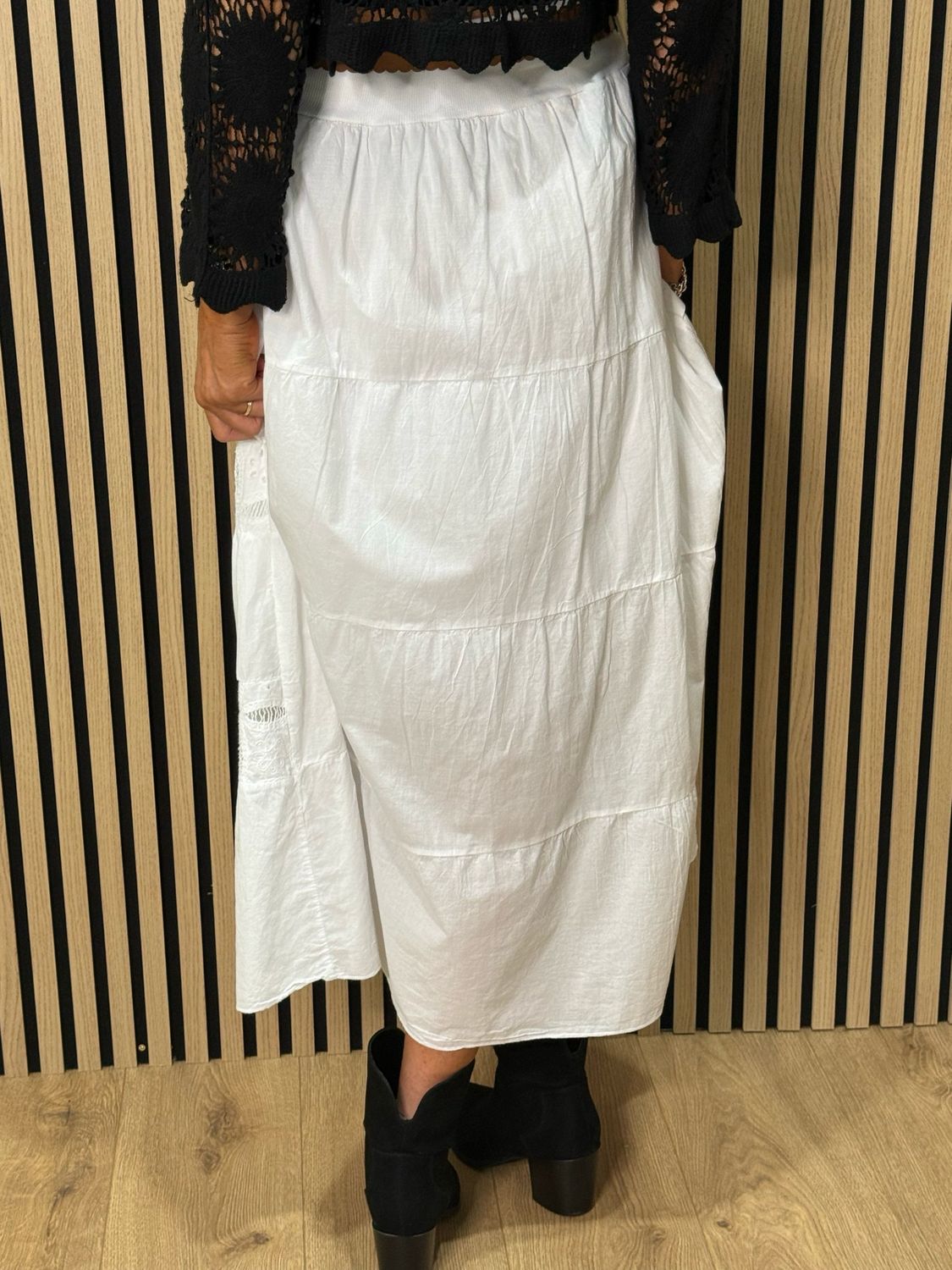 Broderie Panel Maxi Skirt - White