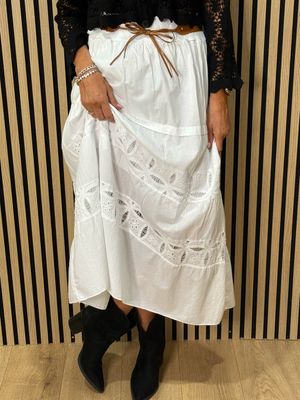 Broderie Panel Maxi Skirt - White