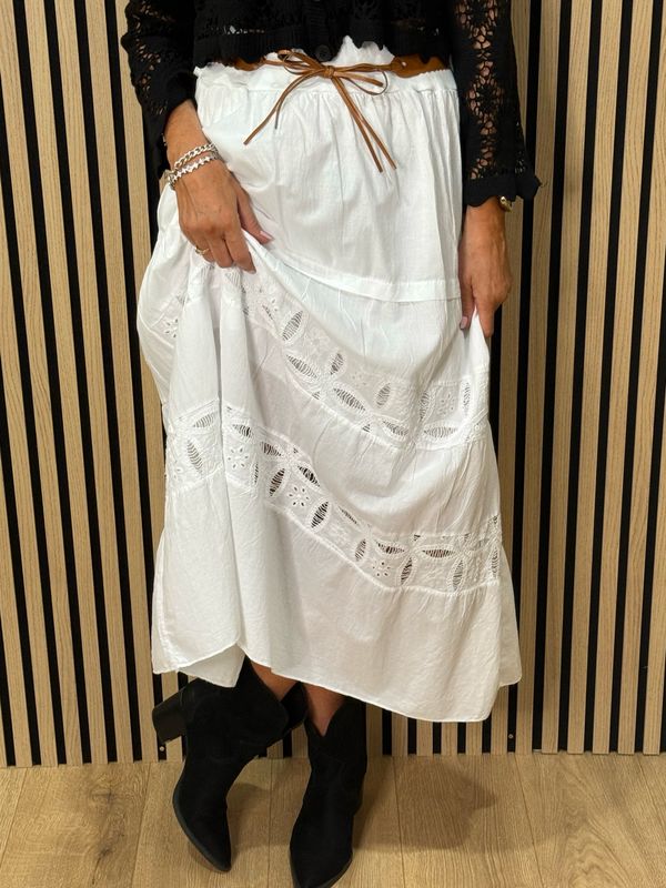 Broderie Panel Maxi Skirt - White