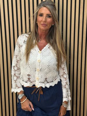 Crochet Button Cardigan White