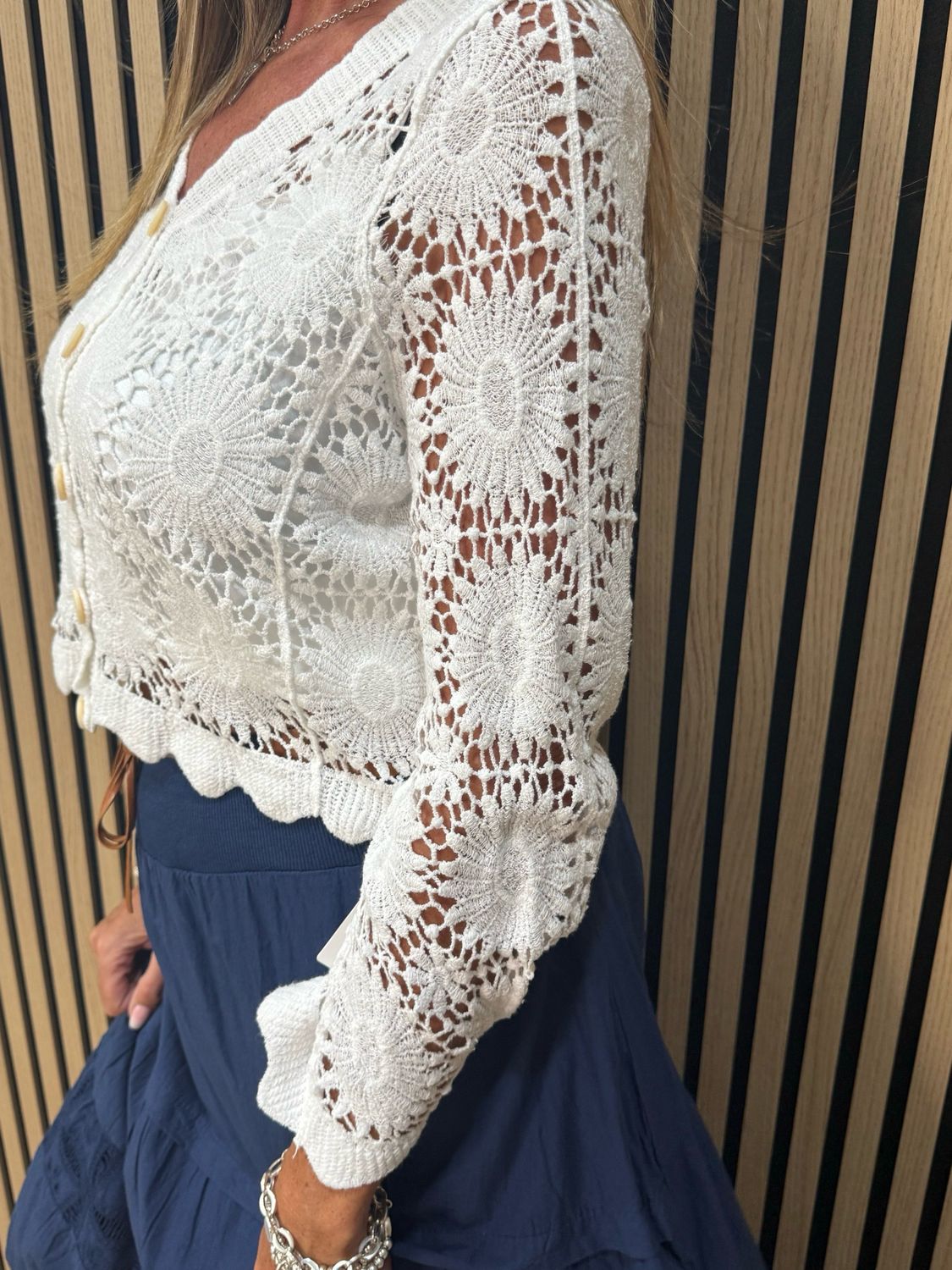 Crochet Button Cardigan White