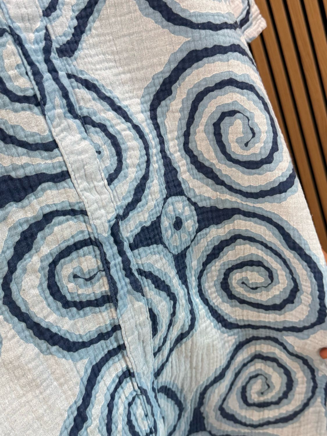 Button Front Swirl pattern Dress - Blue