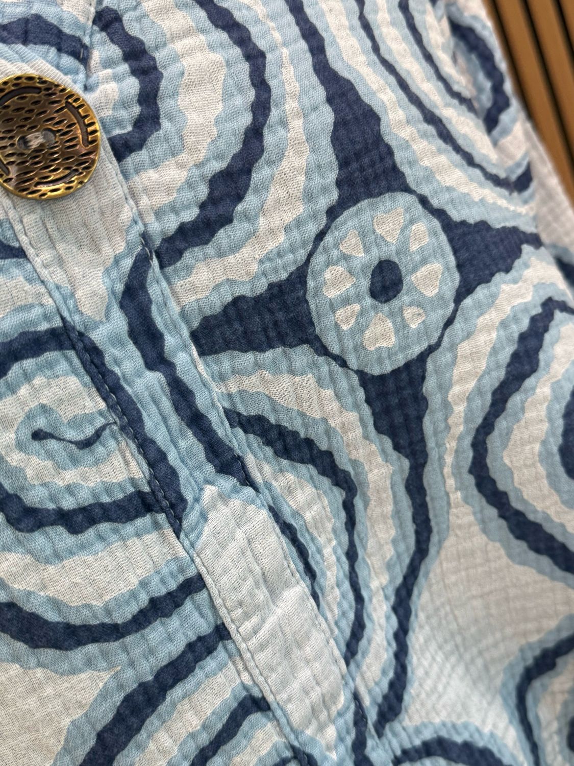 Button Front Swirl pattern Dress - Blue