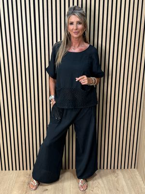 Cotton Trouser Suit - Black