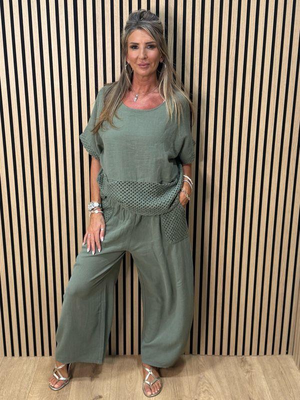 Cotton Trouser Suit - Khaki