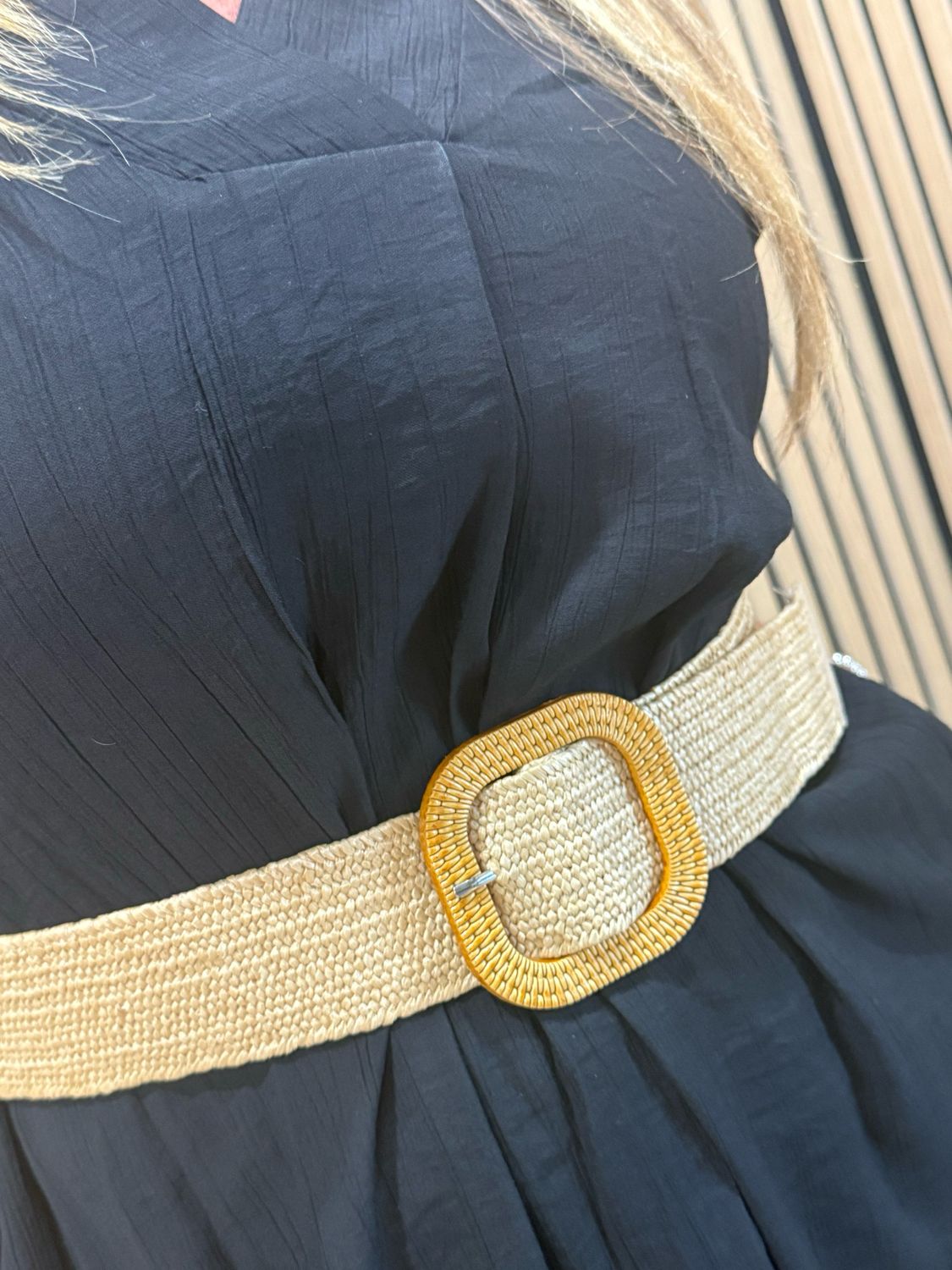 Belted V Neck Dress - Black