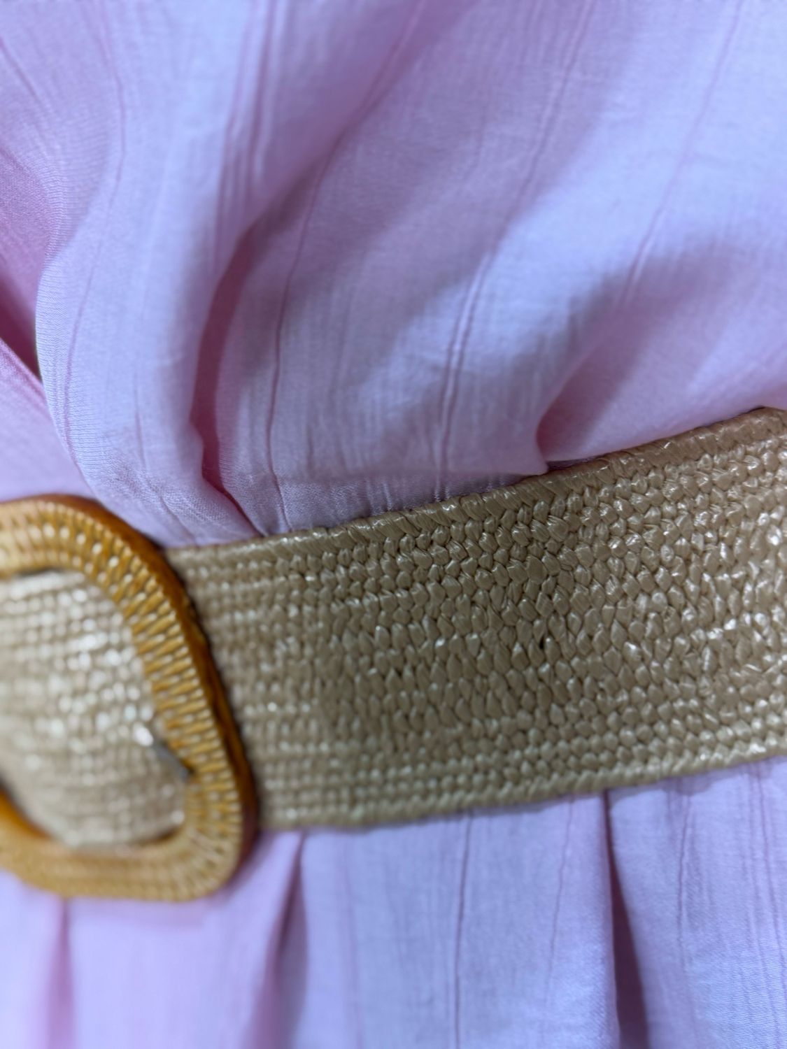 Belted V Neck Dress - Pink