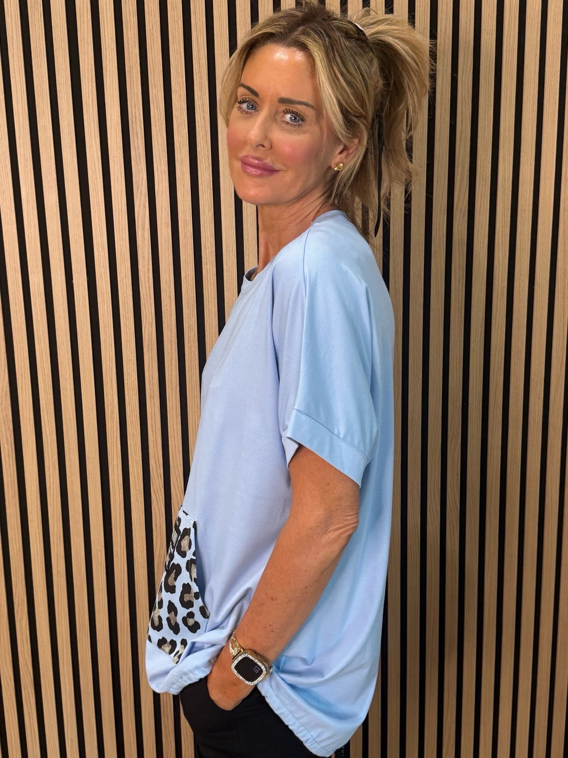 Leopard Pocket Top - Blue