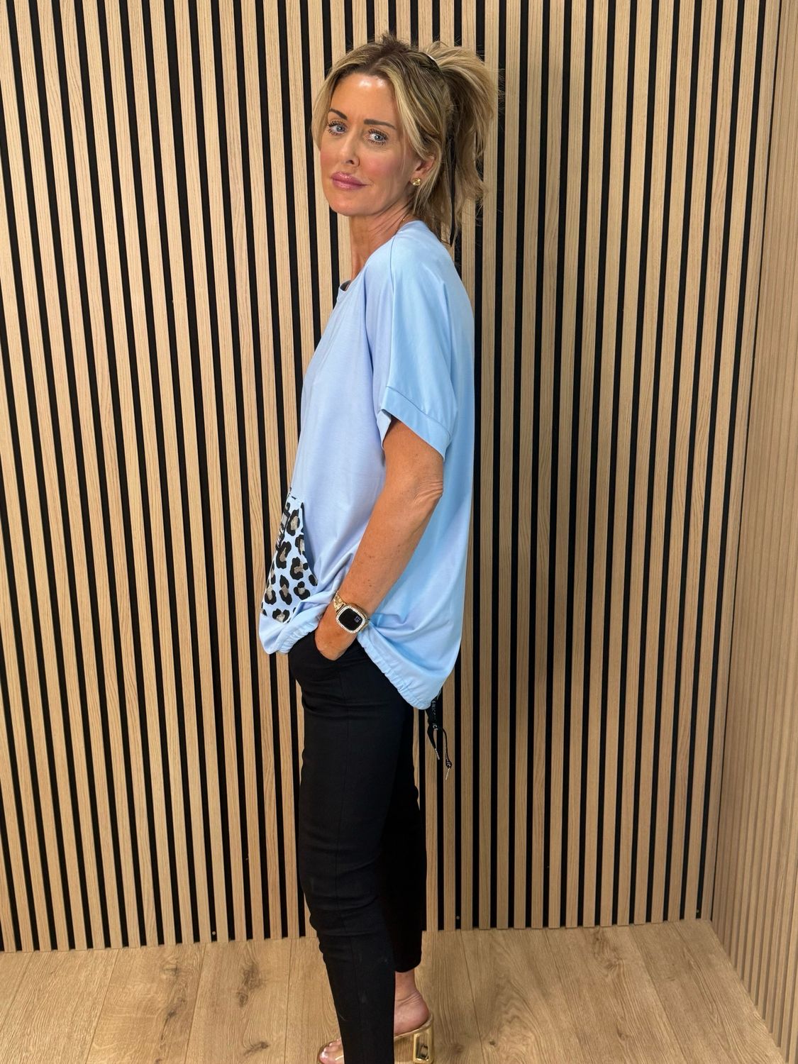 Leopard Pocket Top - Blue