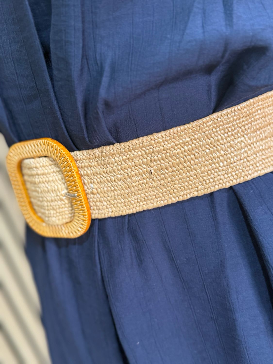 Belted V Neck Dress - Navy