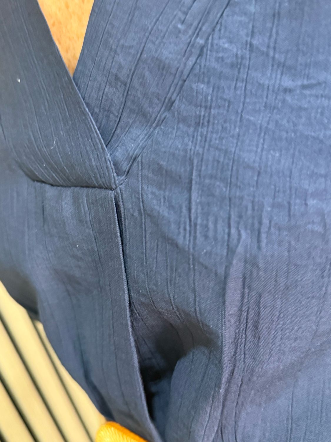 Belted V Neck Dress - Navy