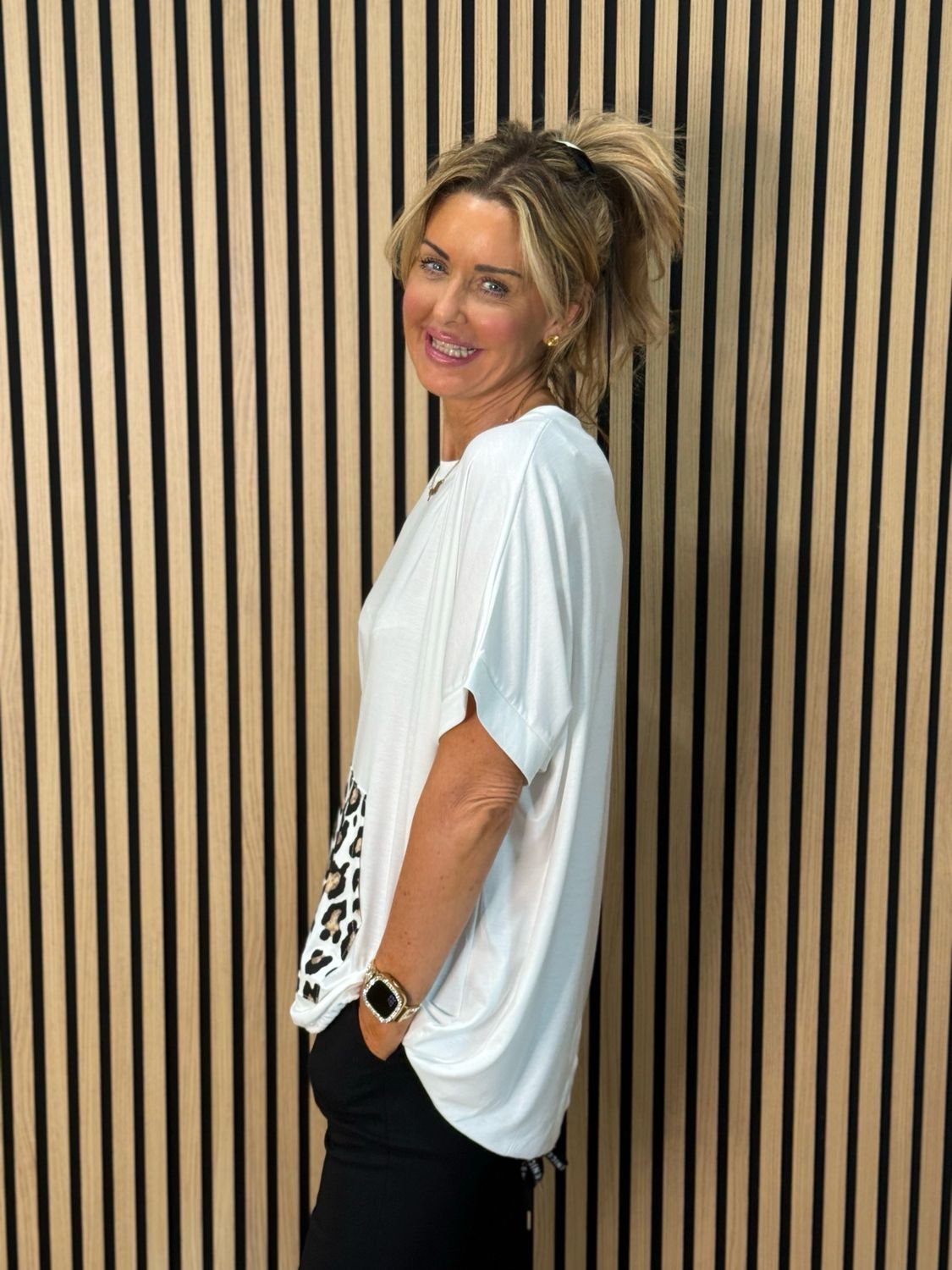 Leopard Pocket Top - White