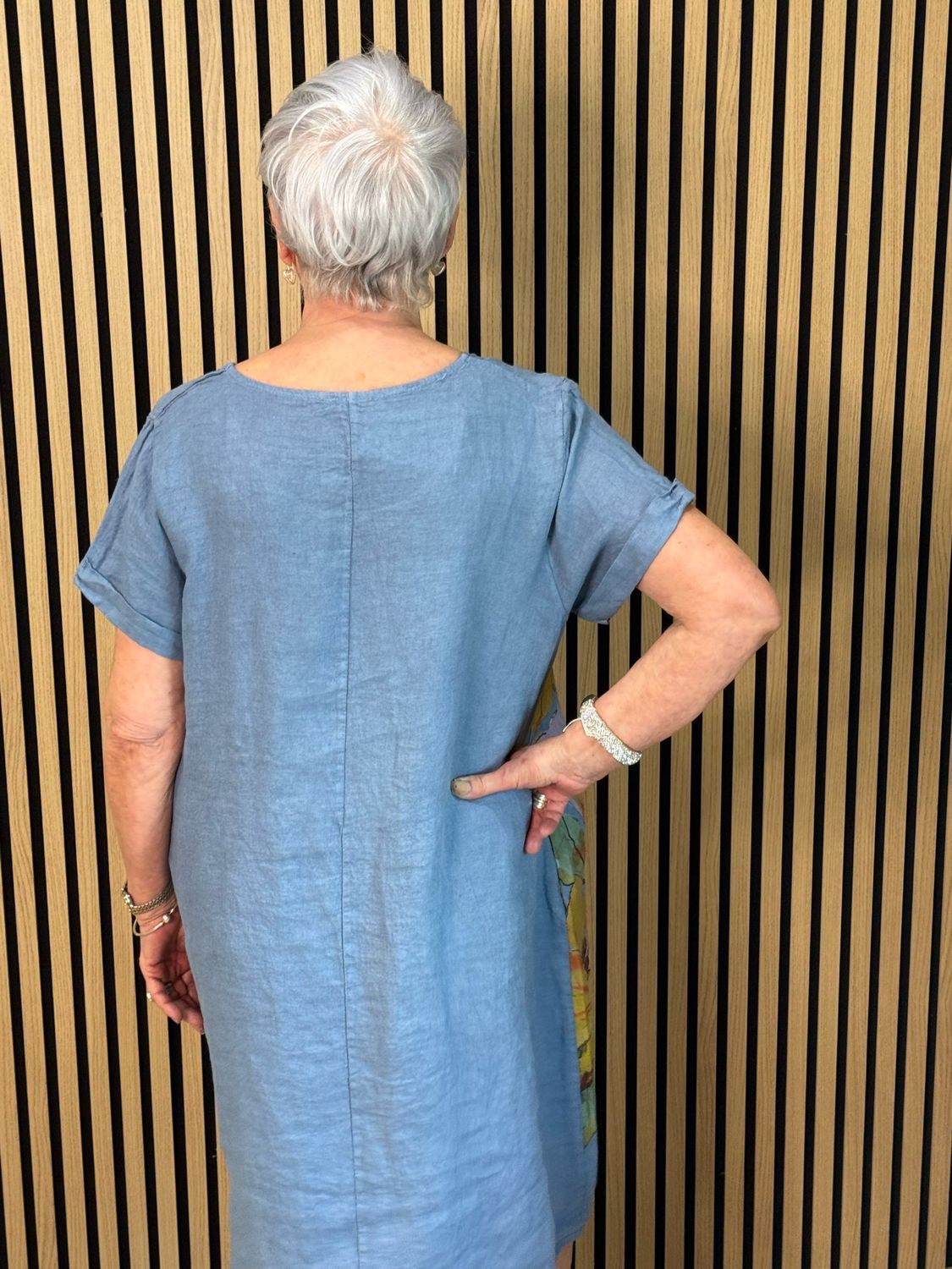 Floral Linen Midi Dress - Denim Blue