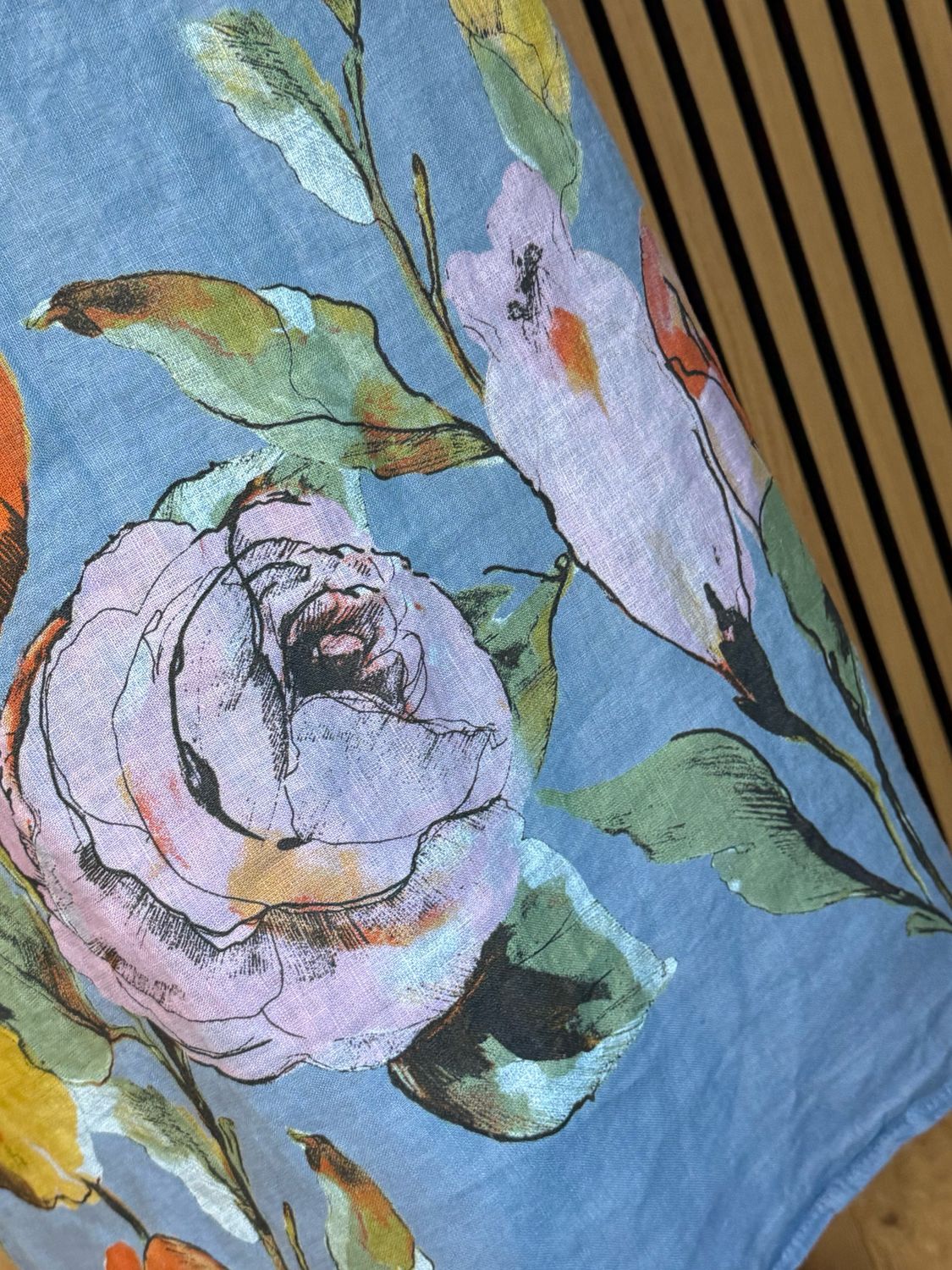 Floral Linen Midi Dress - Denim Blue