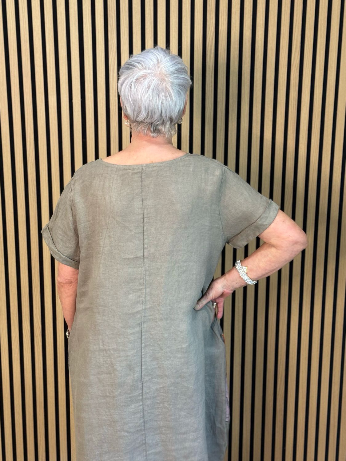 Floral Linen Midi Dress - Taupe