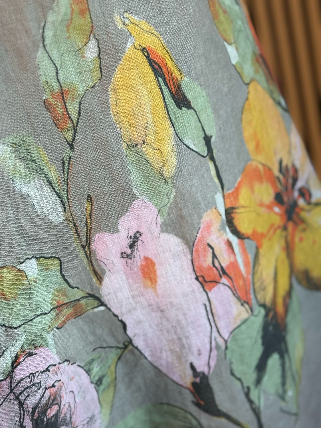 Floral Linen Midi Dress - Taupe