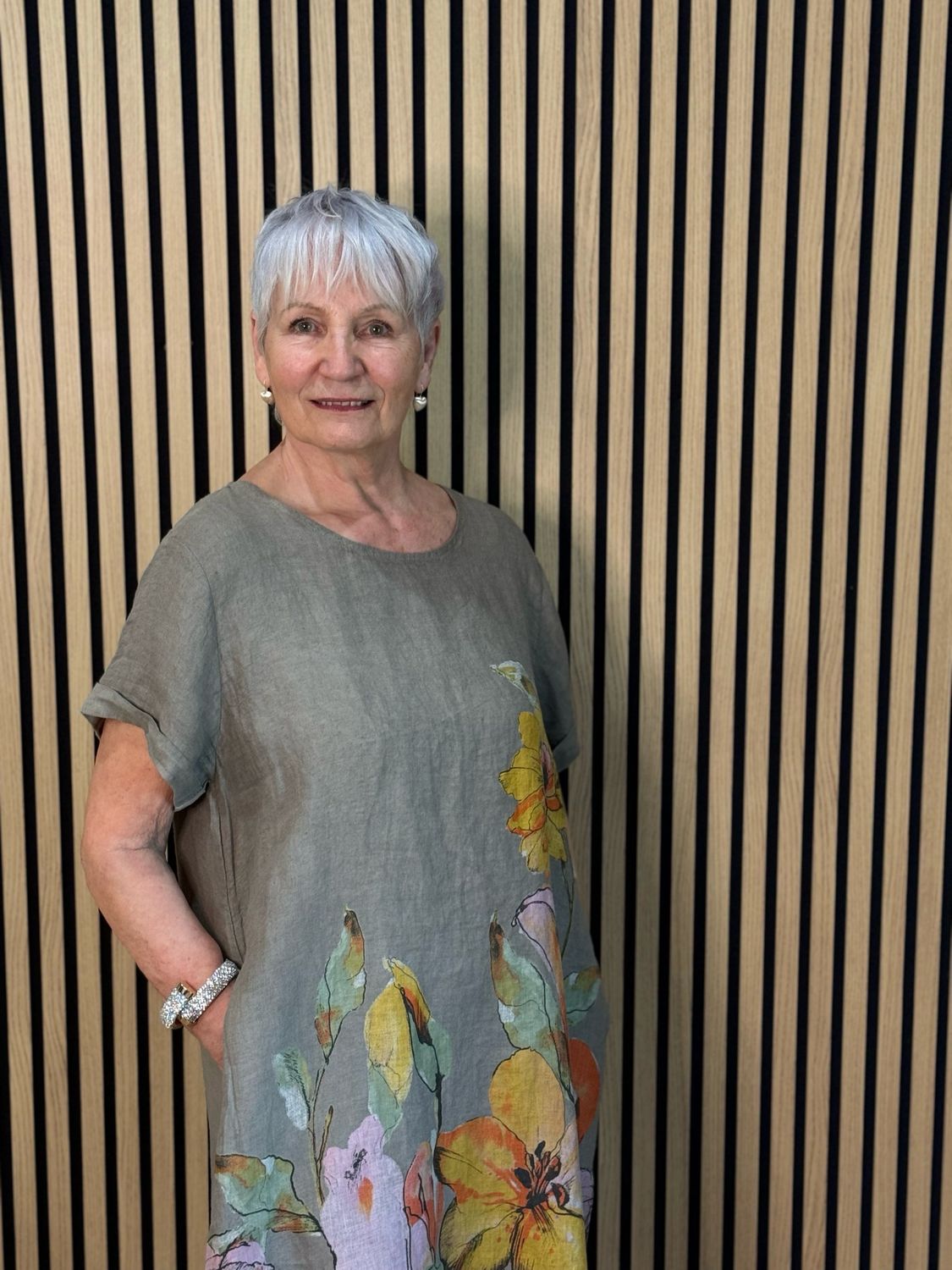 Floral Linen Midi Dress - Taupe