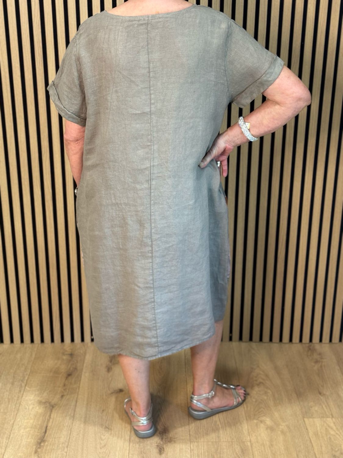 Floral Linen Midi Dress - Taupe