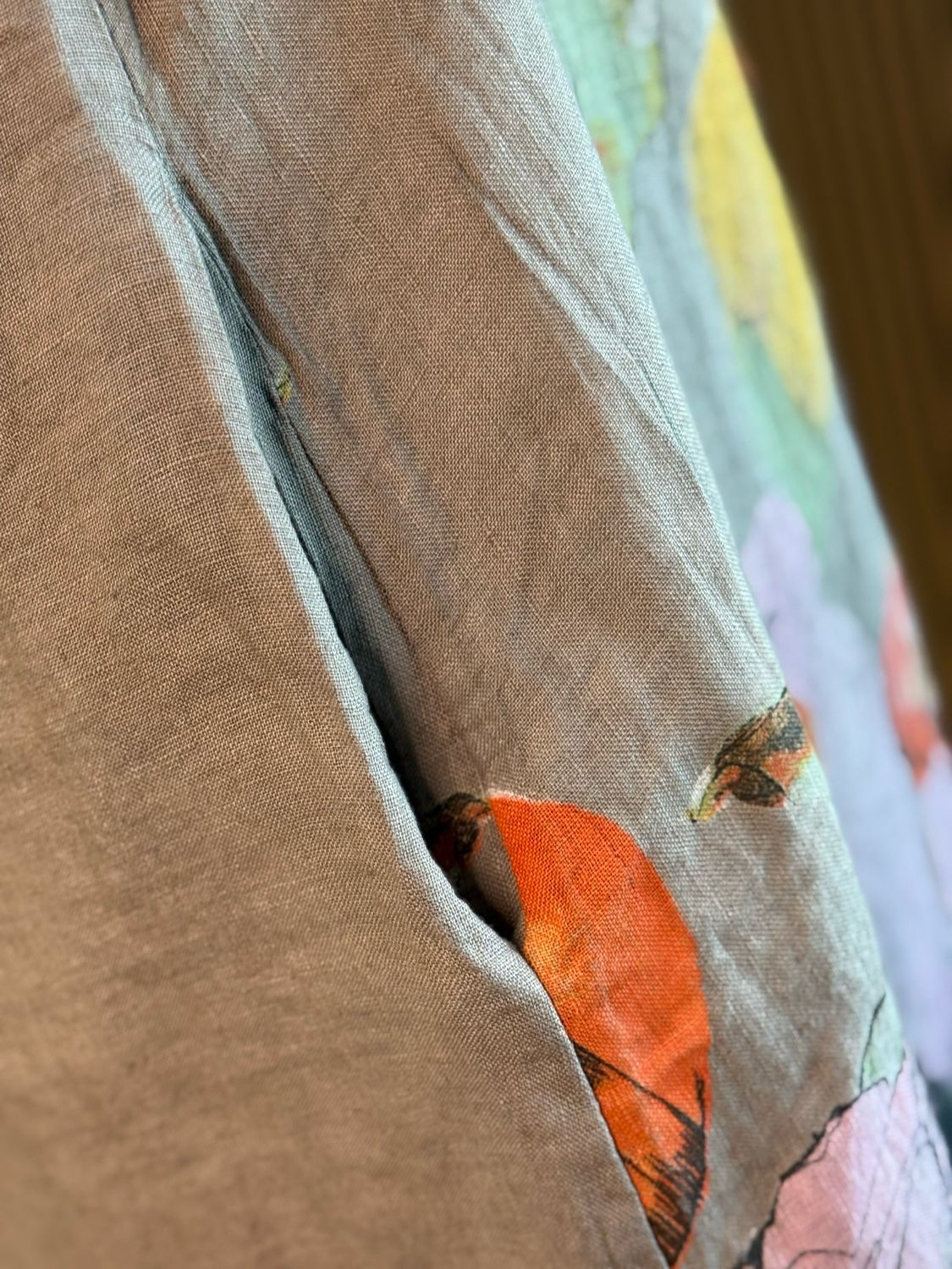 Floral Linen Midi Dress - Taupe