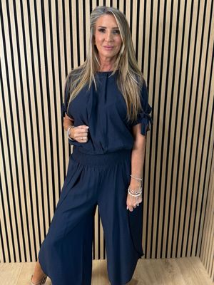 Tie Sleeve Trouser Suit - Navy