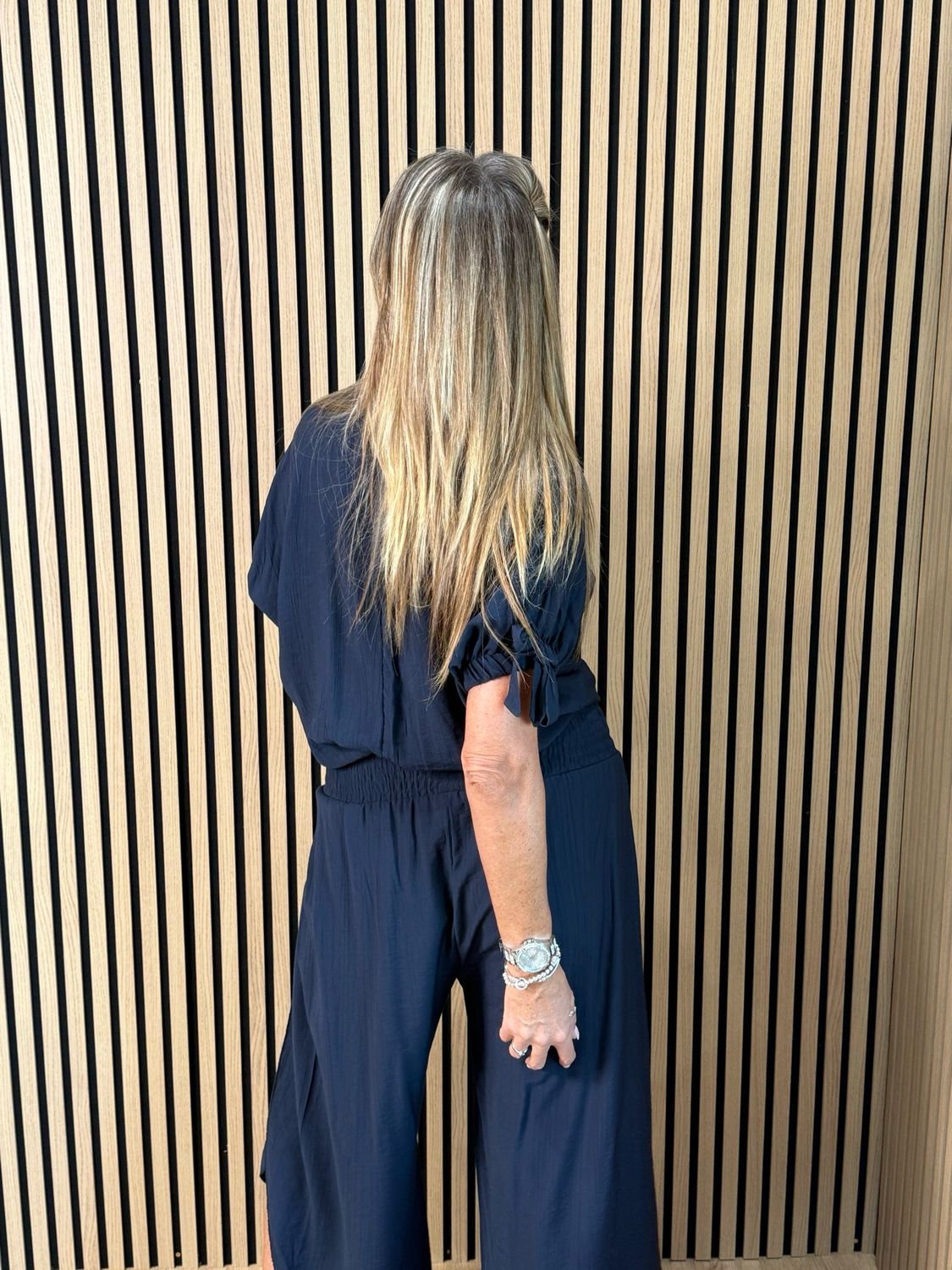 Tie Sleeve Trouser Suit - Navy