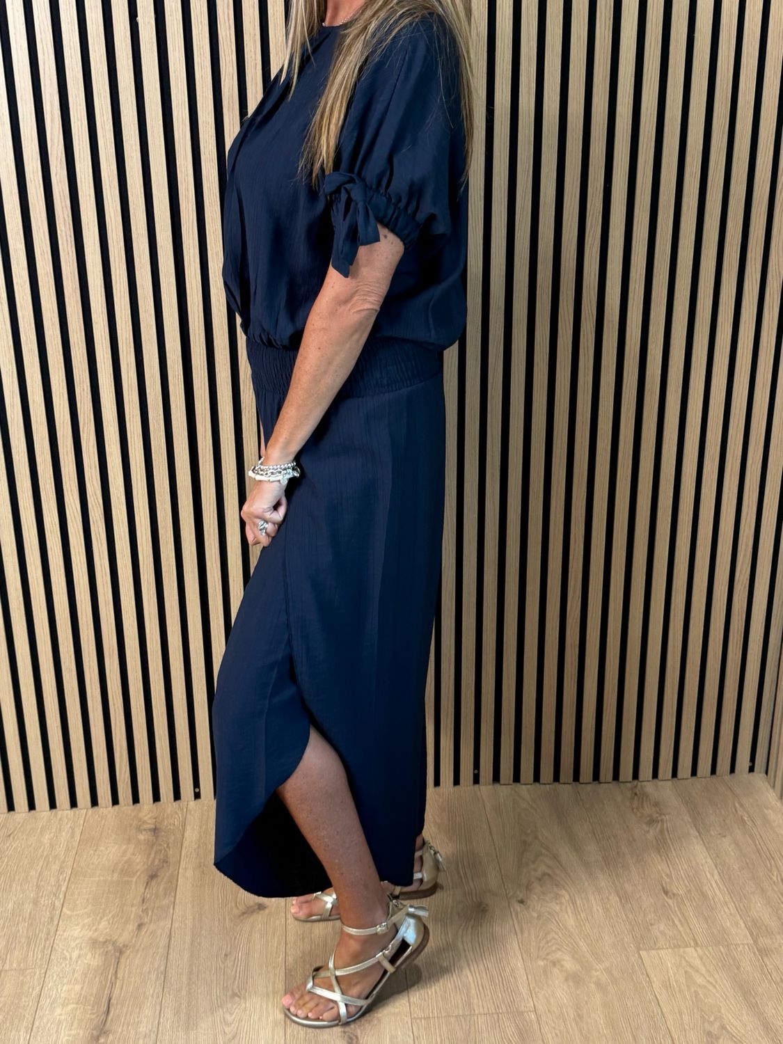 Tie Sleeve Trouser Suit - Navy