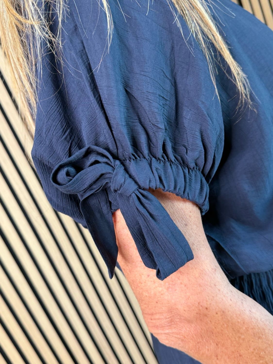 Tie Sleeve Trouser Suit - Navy