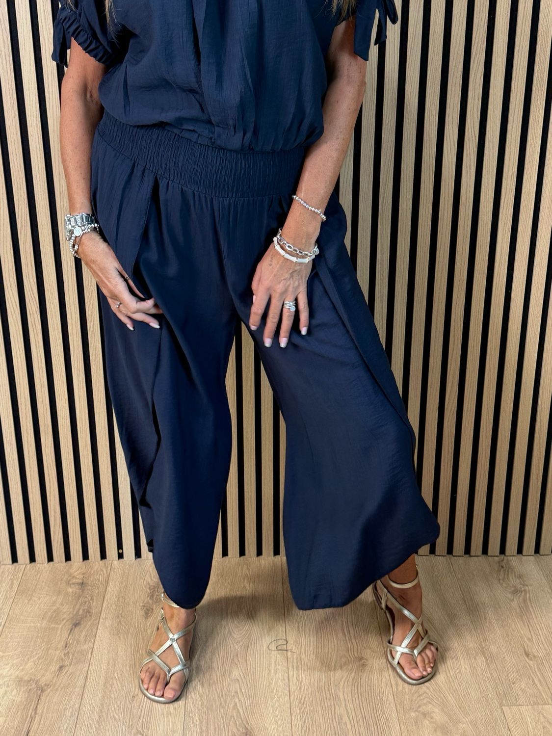 Tie Sleeve Trouser Suit - Navy