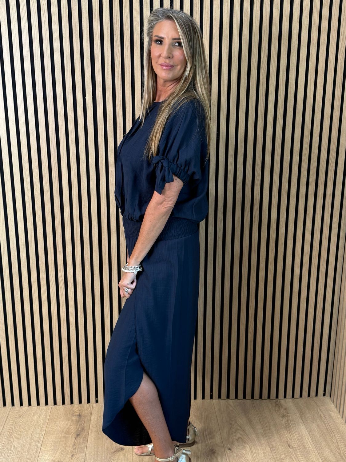 Tie Sleeve Trouser Suit - Navy