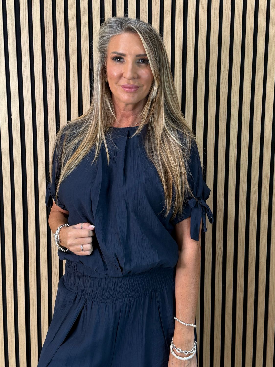 Tie Sleeve Trouser Suit - Navy