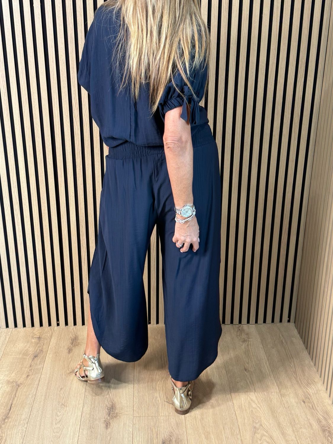 Tie Sleeve Trouser Suit - Navy