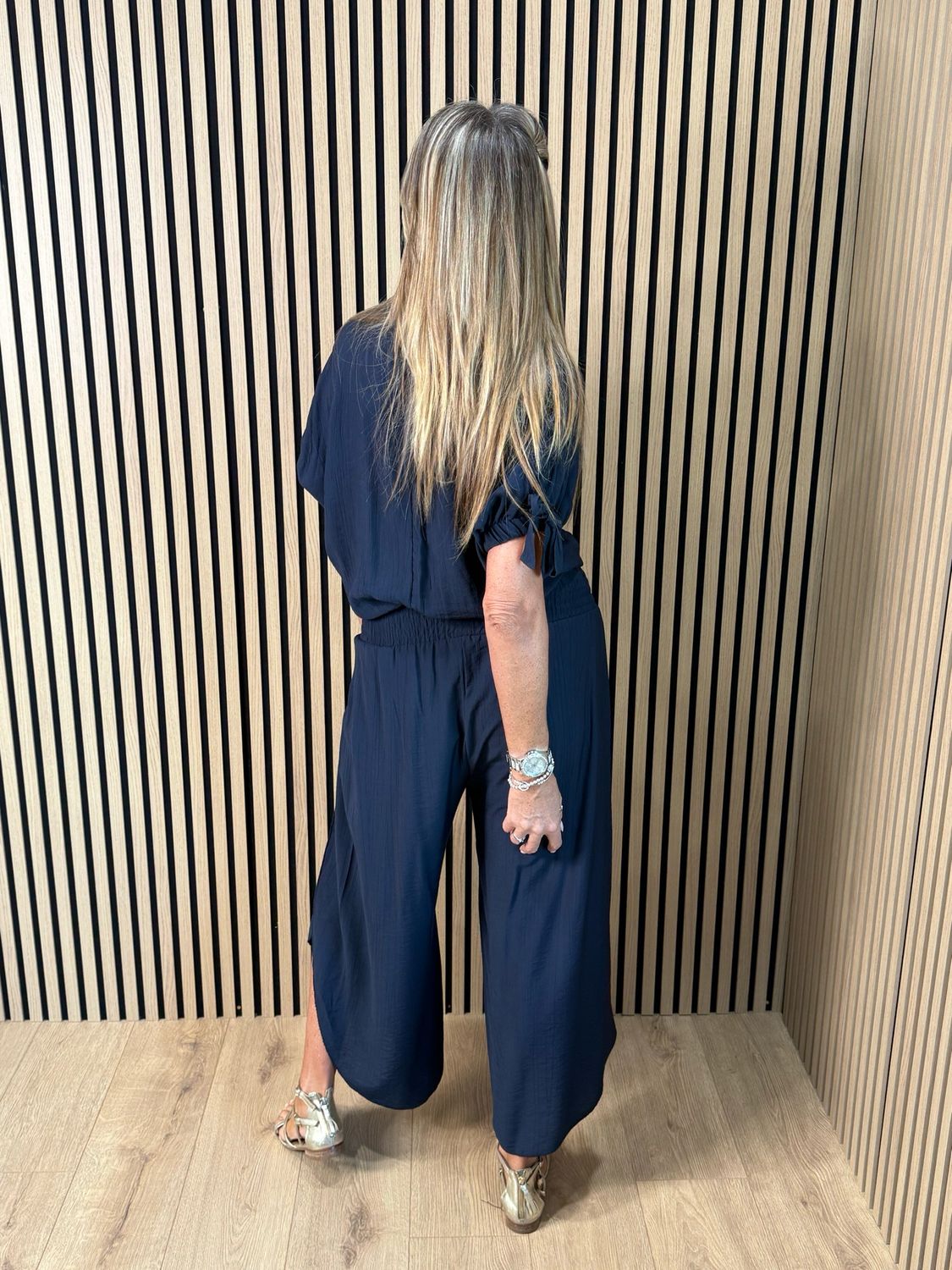 Tie Sleeve Trouser Suit - Navy