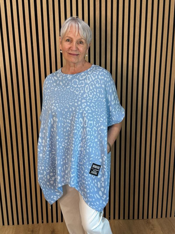 Animal Print Batwing Top - Baby Blue