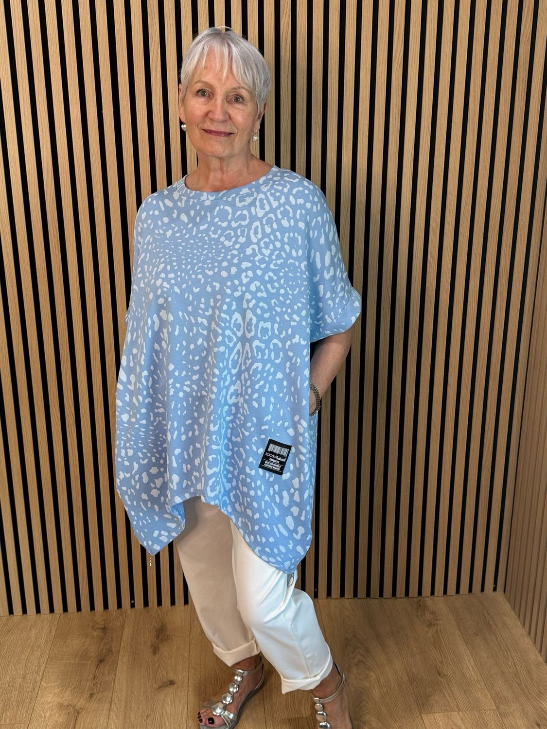 Animal Print Batwing Top - Baby Blue