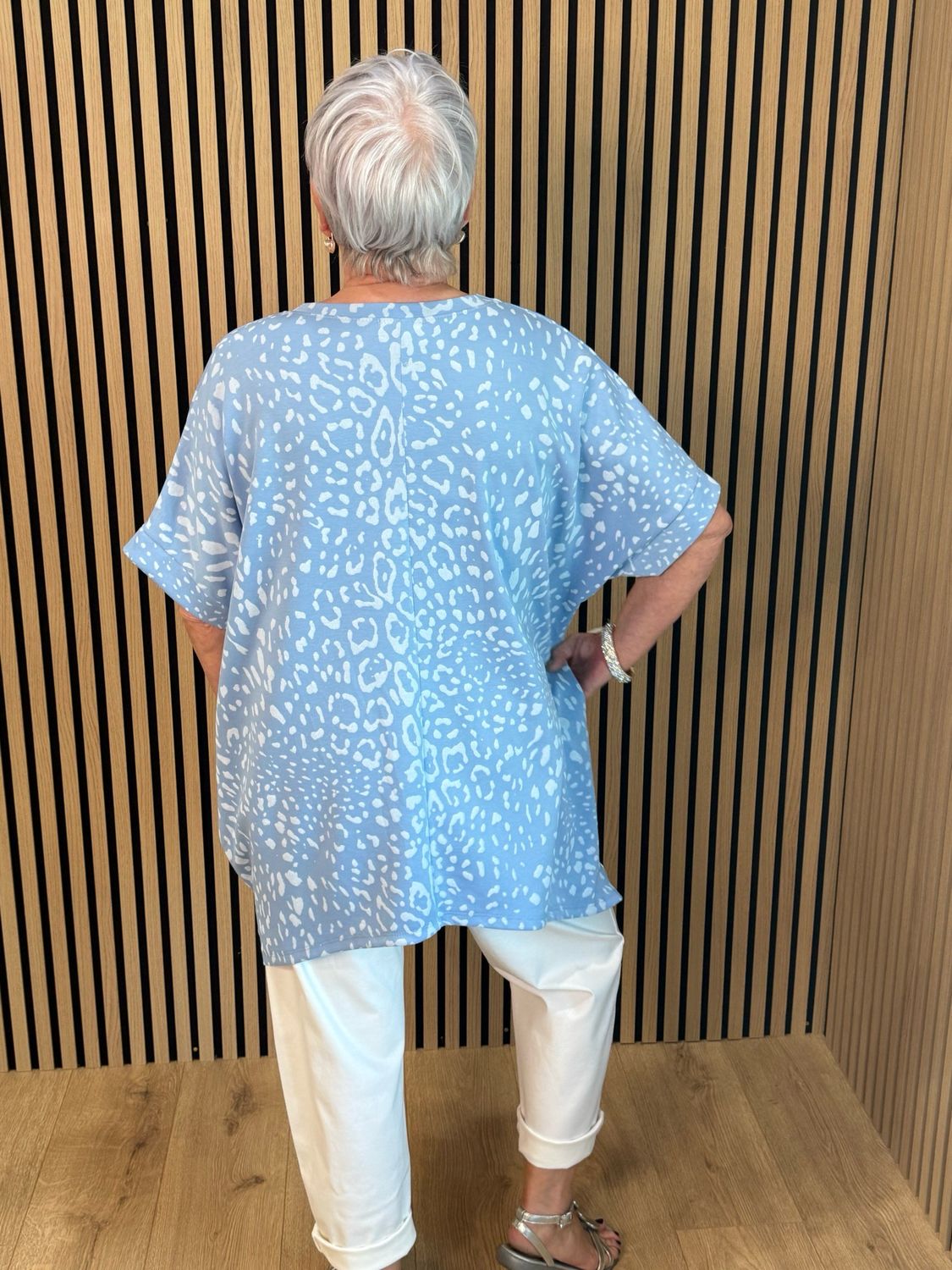 Animal Print Batwing Top - Baby Blue