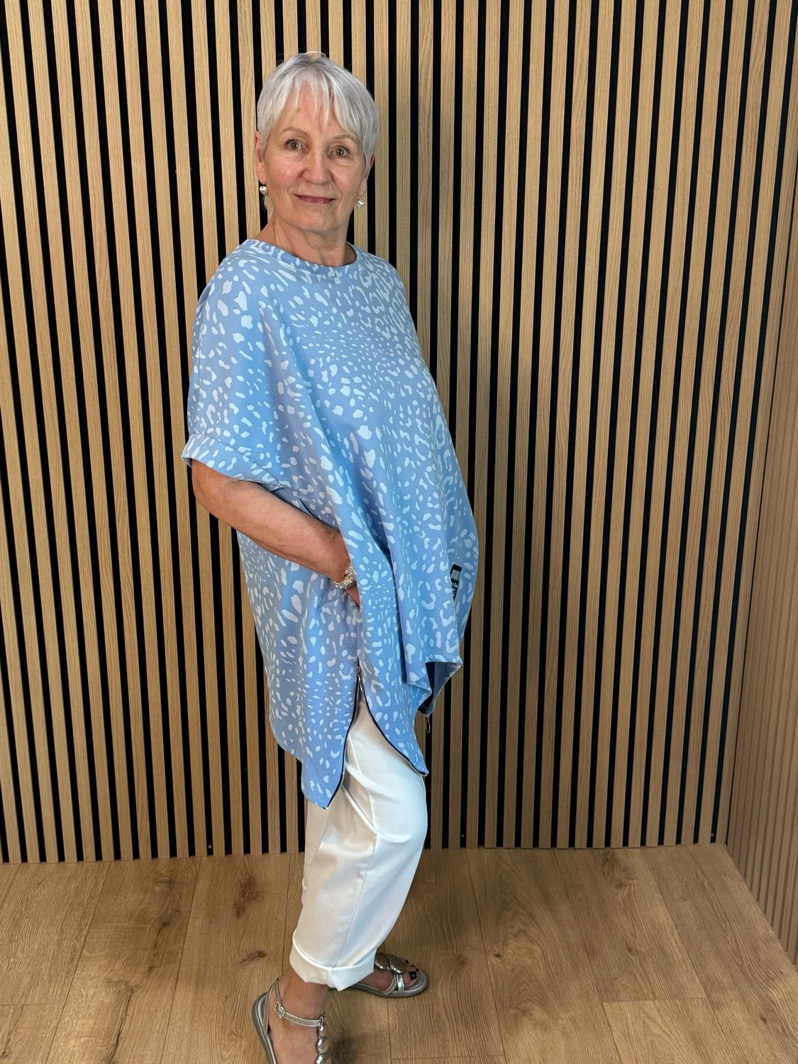 Animal Print Batwing Top - Baby Blue