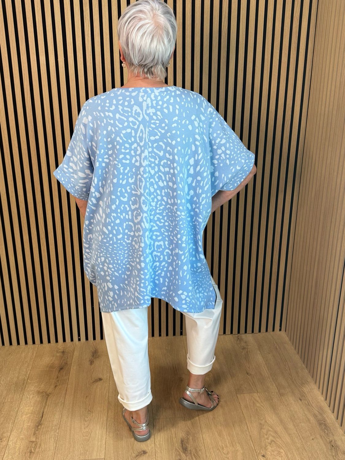 Animal Print Batwing Top - Baby Blue