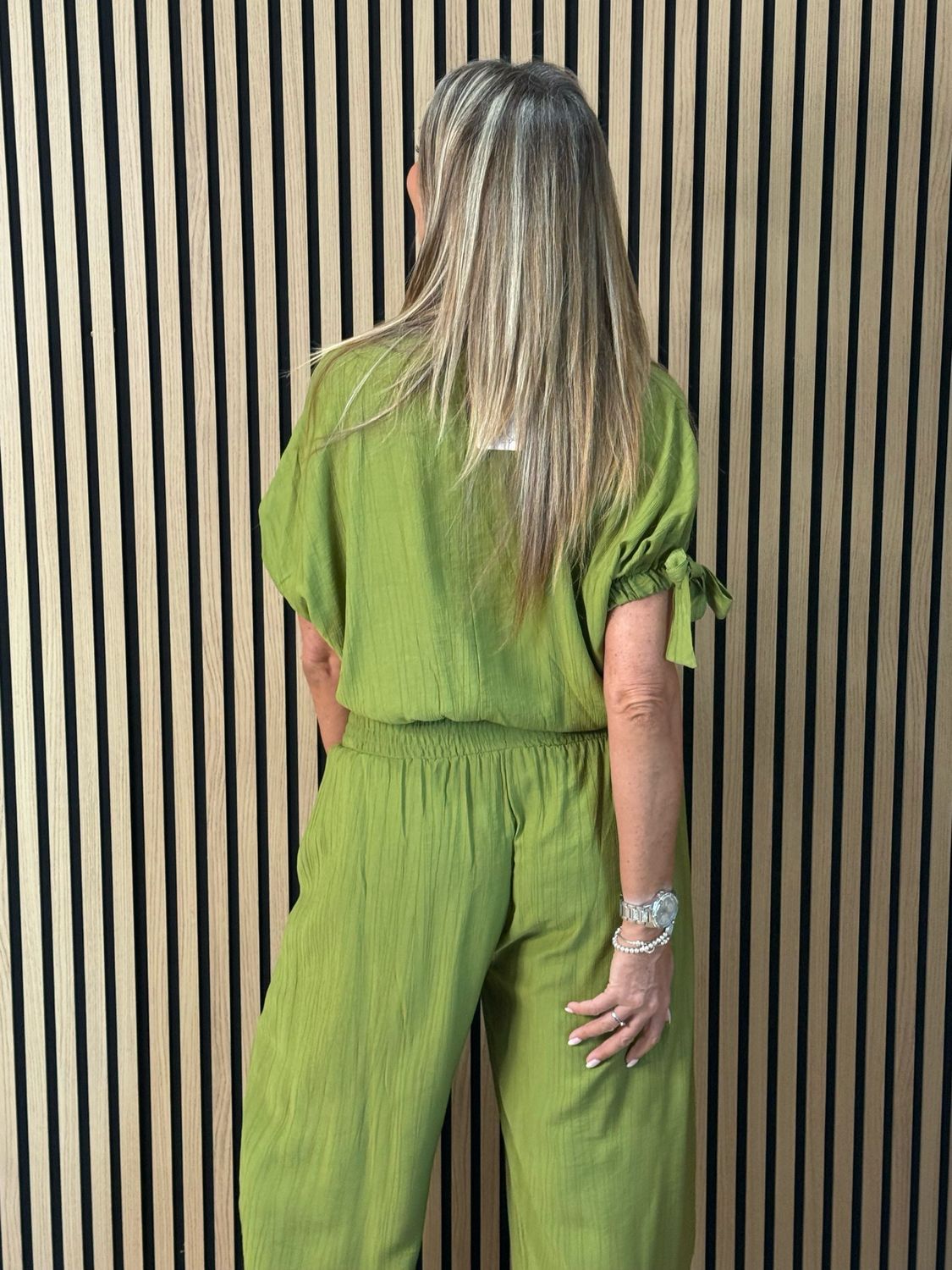 Tie Sleeve Trouser Suit - Lime