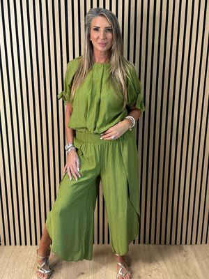 Tie Sleeve Trouser Suit - Lime