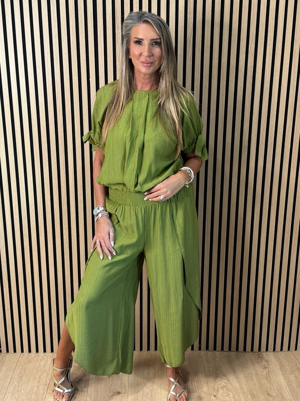 Tie Sleeve Trouser Suit - Lime