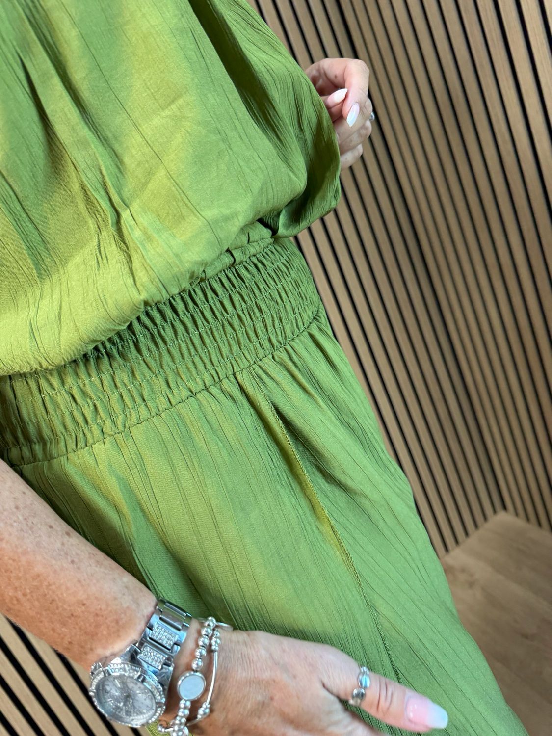 Tie Sleeve Trouser Suit - Lime