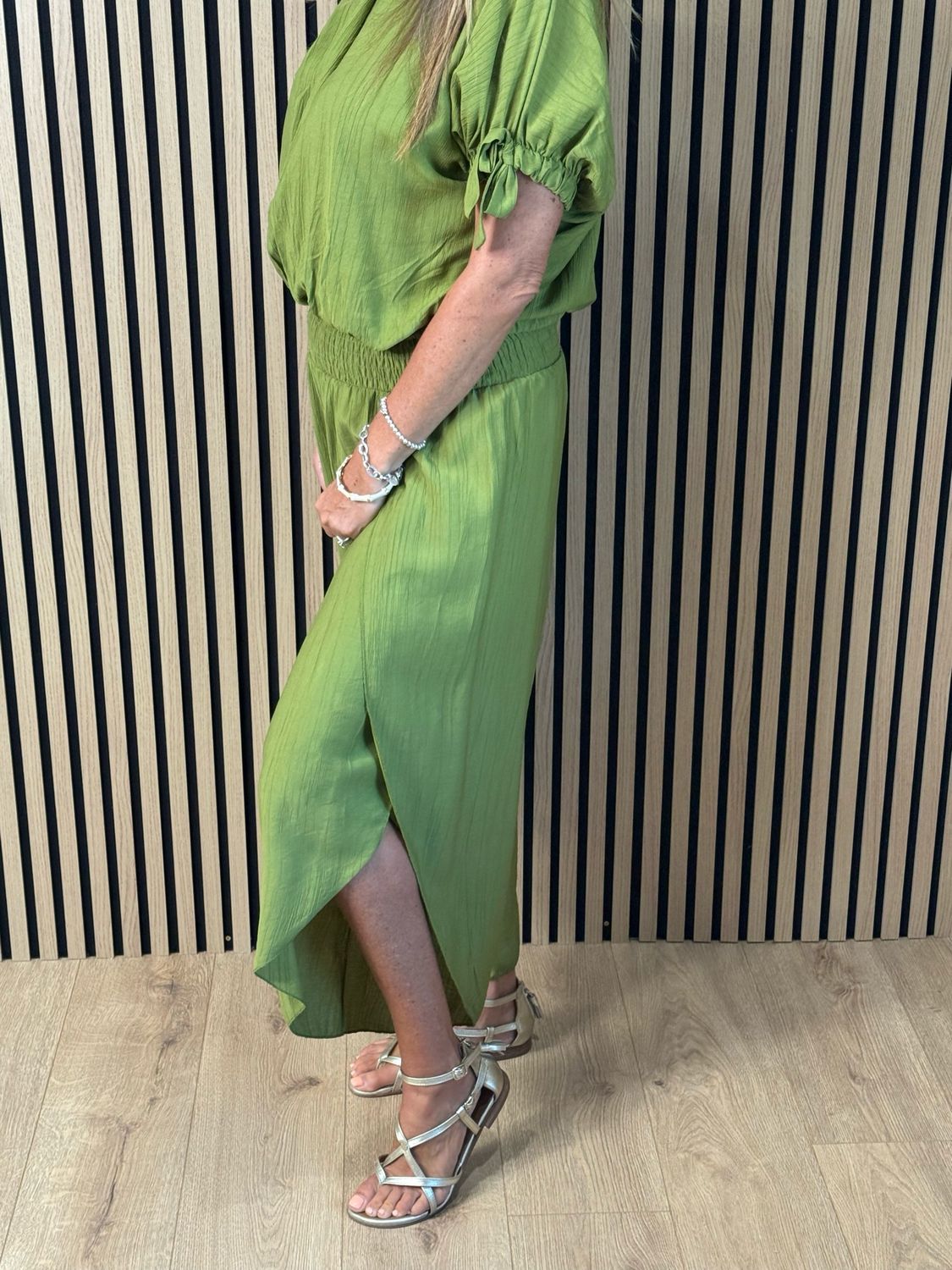 Tie Sleeve Trouser Suit - Lime