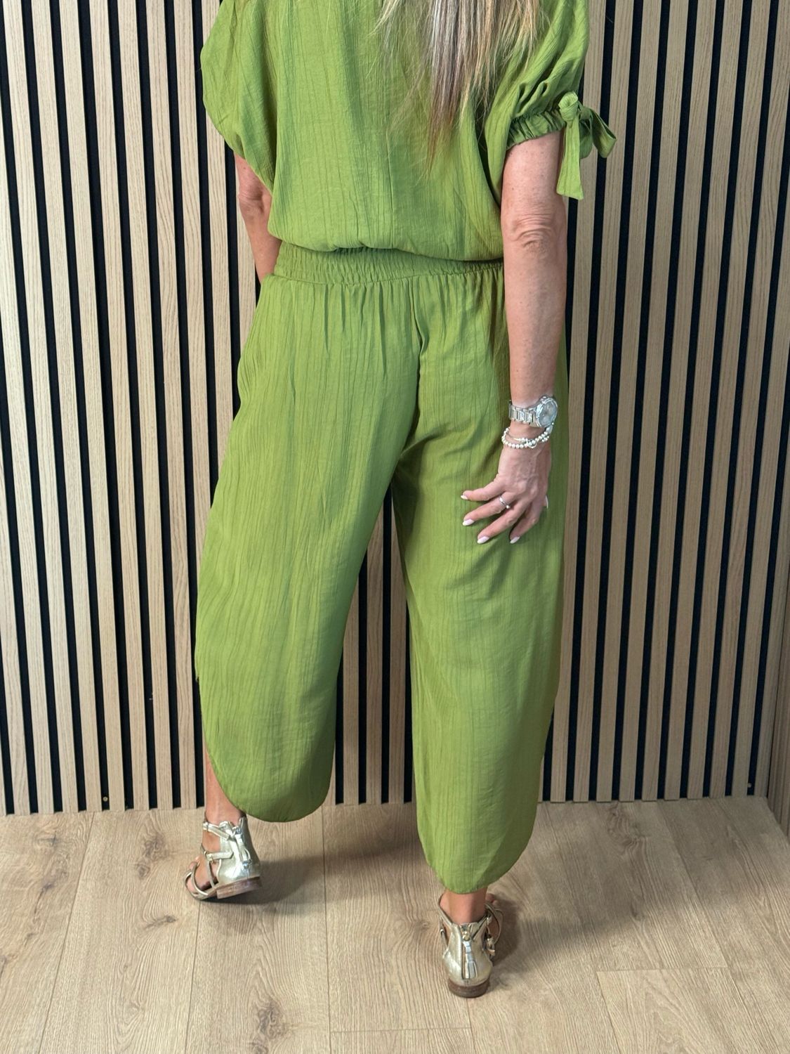 Tie Sleeve Trouser Suit - Lime