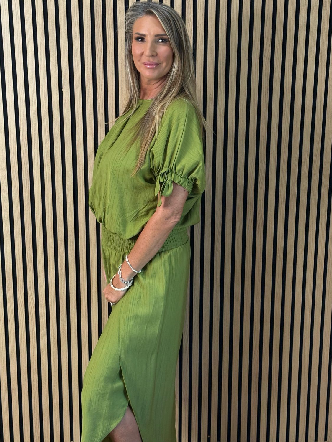 Tie Sleeve Trouser Suit - Lime