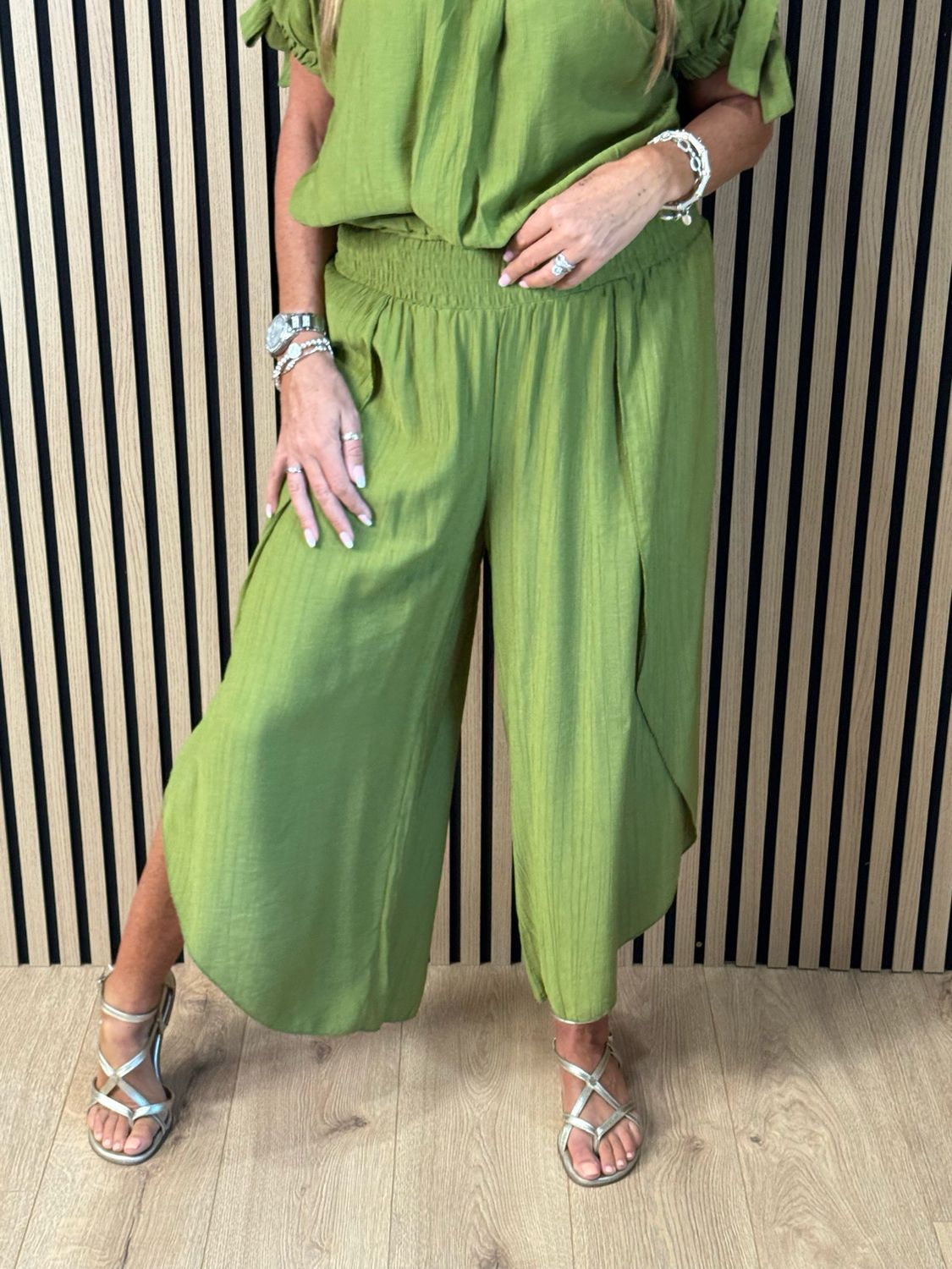 Tie Sleeve Trouser Suit - Lime