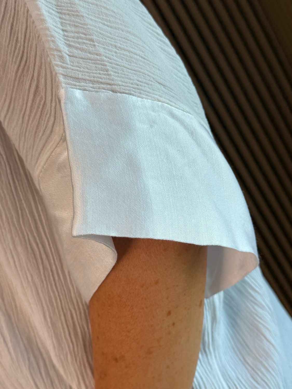 Crinkle Satin Sleeve Top - White