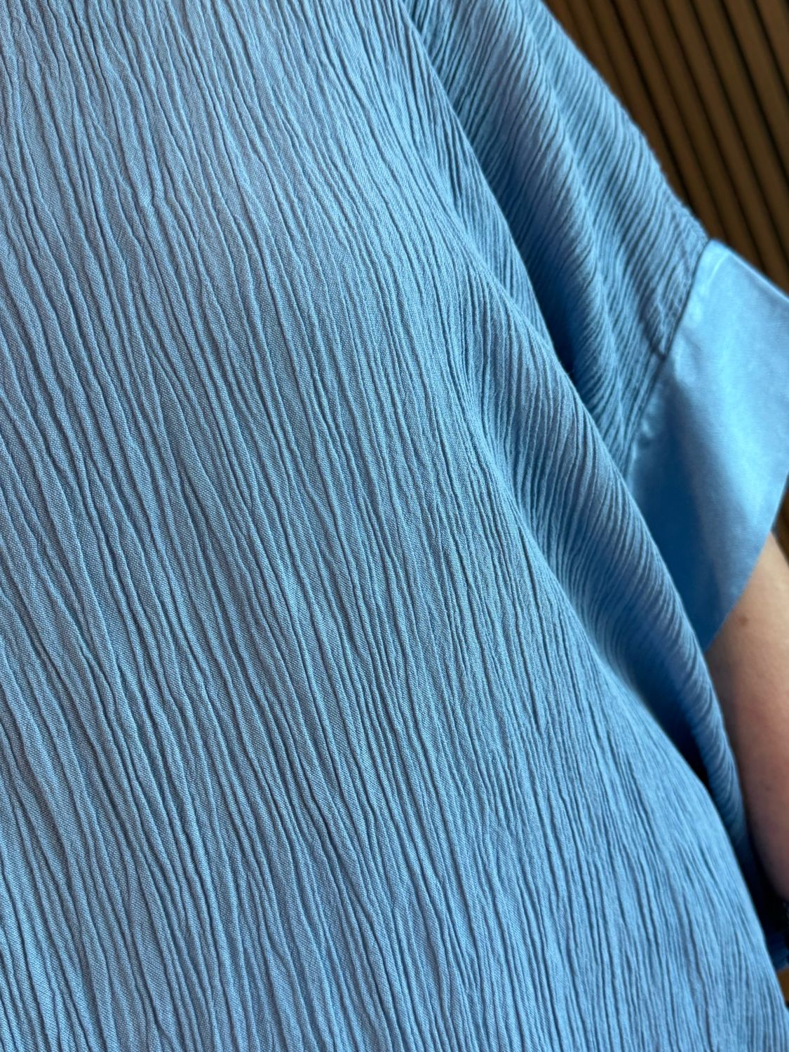 Crinkle Satin Sleeve top - Blue